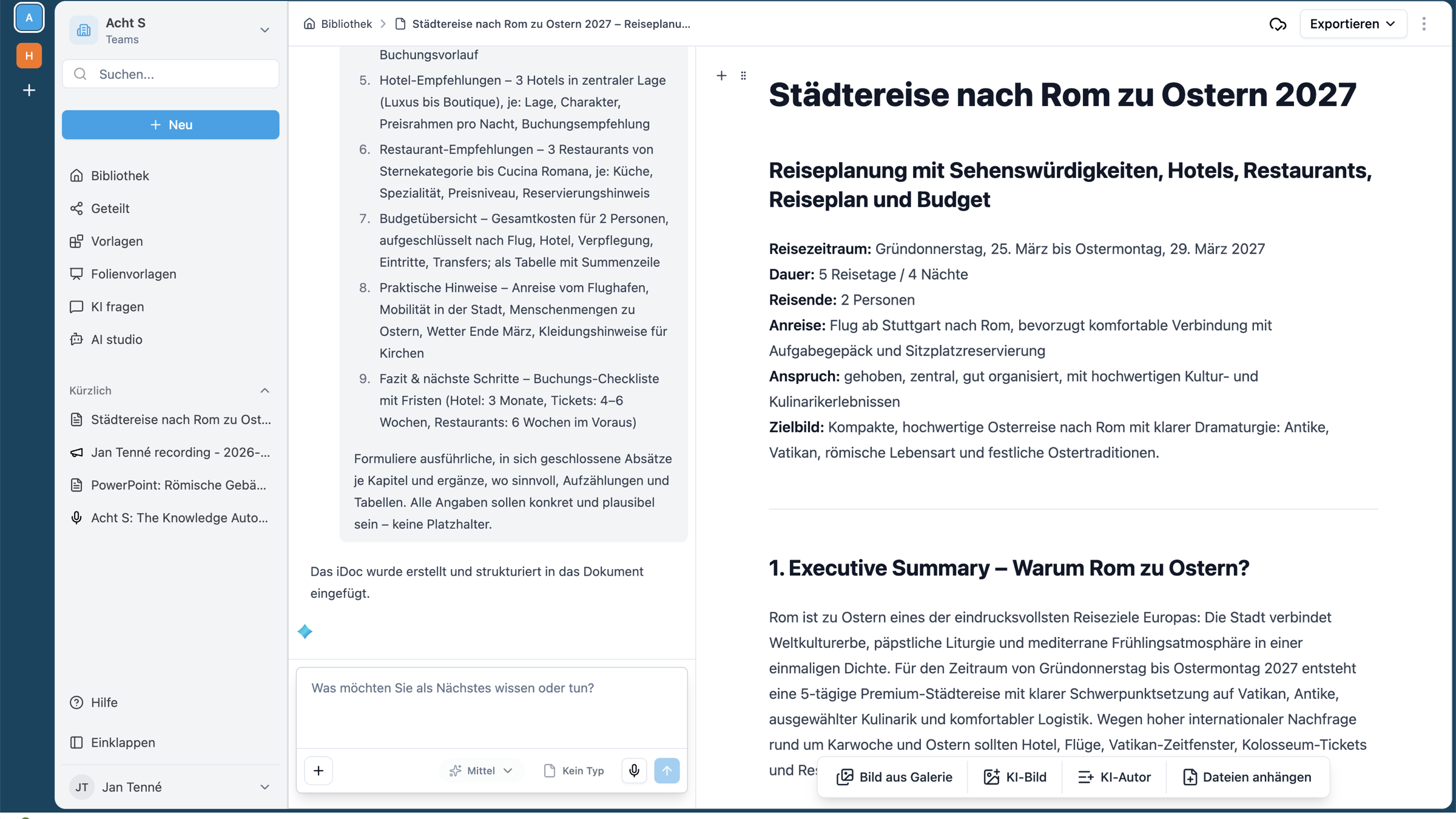 Das iDoc-Fenster mit Konversation und Dokument